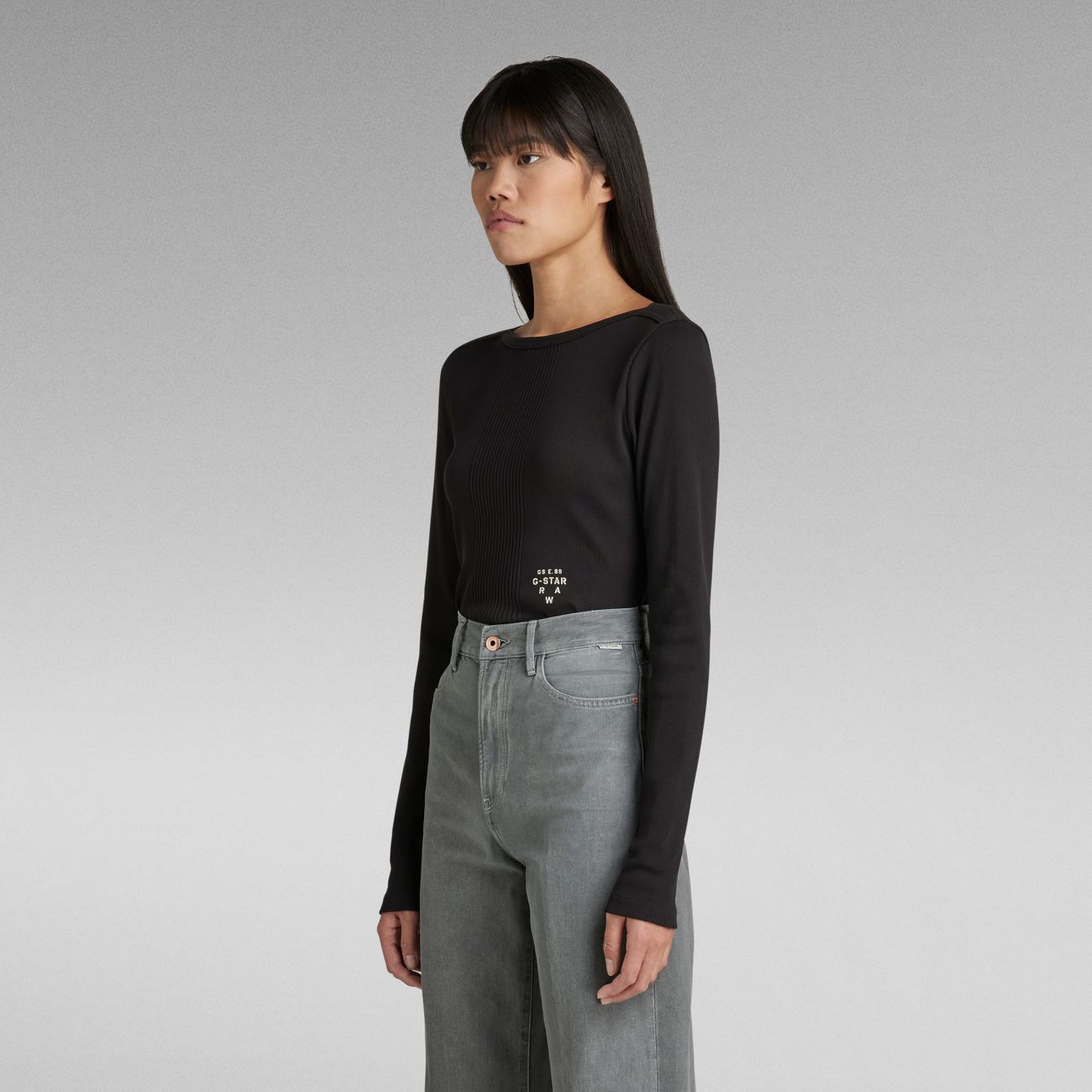 G-STAR RAW DENIM SLIM RIB BOATNECK L/S Damen Longsleeve
